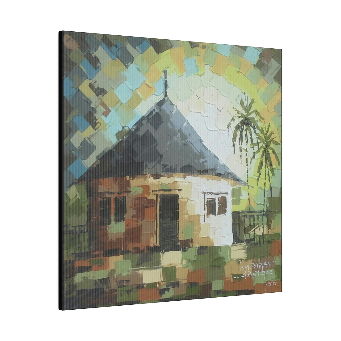 "Oil on velvet African mud house painting" Limited edition print