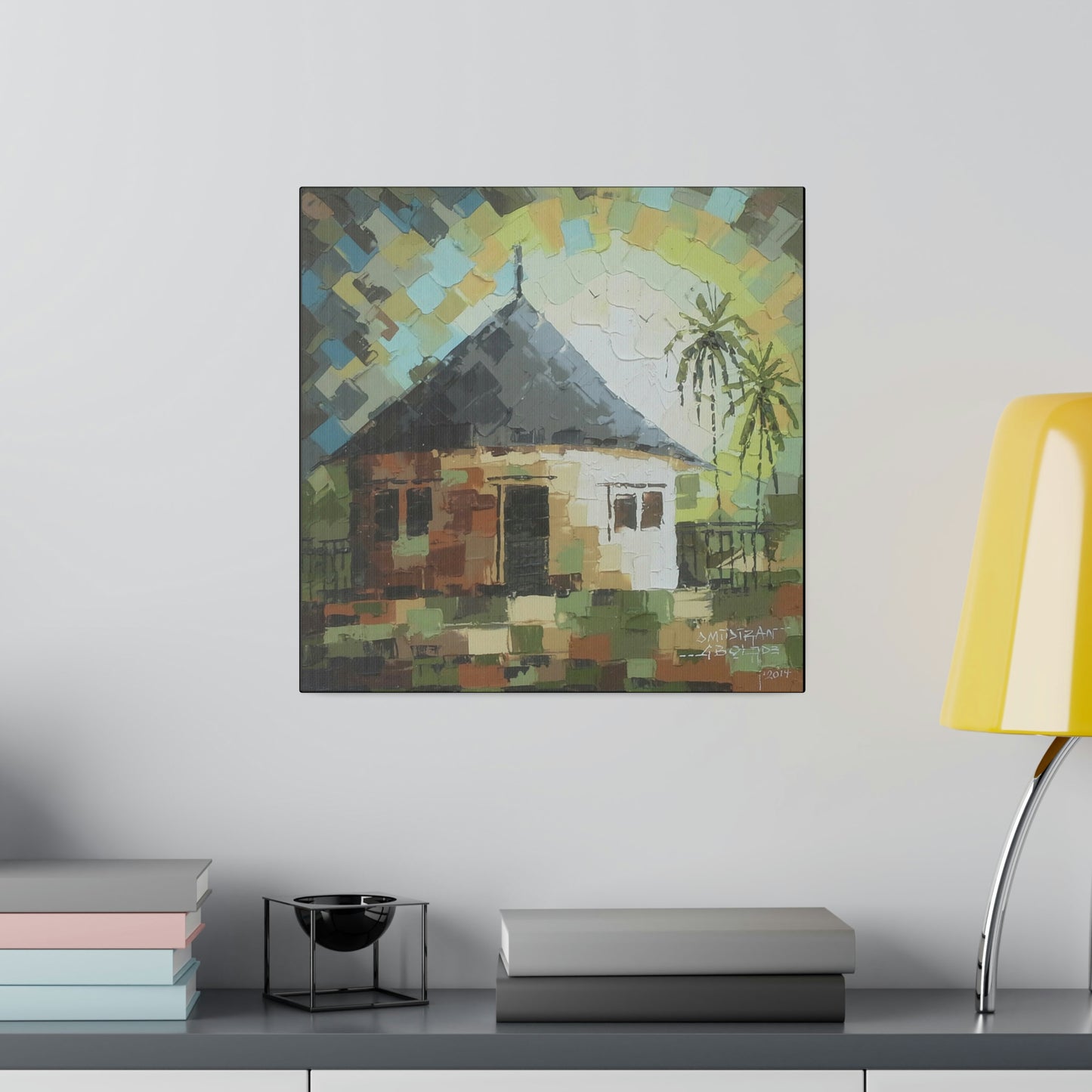 "Oil on velvet African mud house painting" Limited edition print