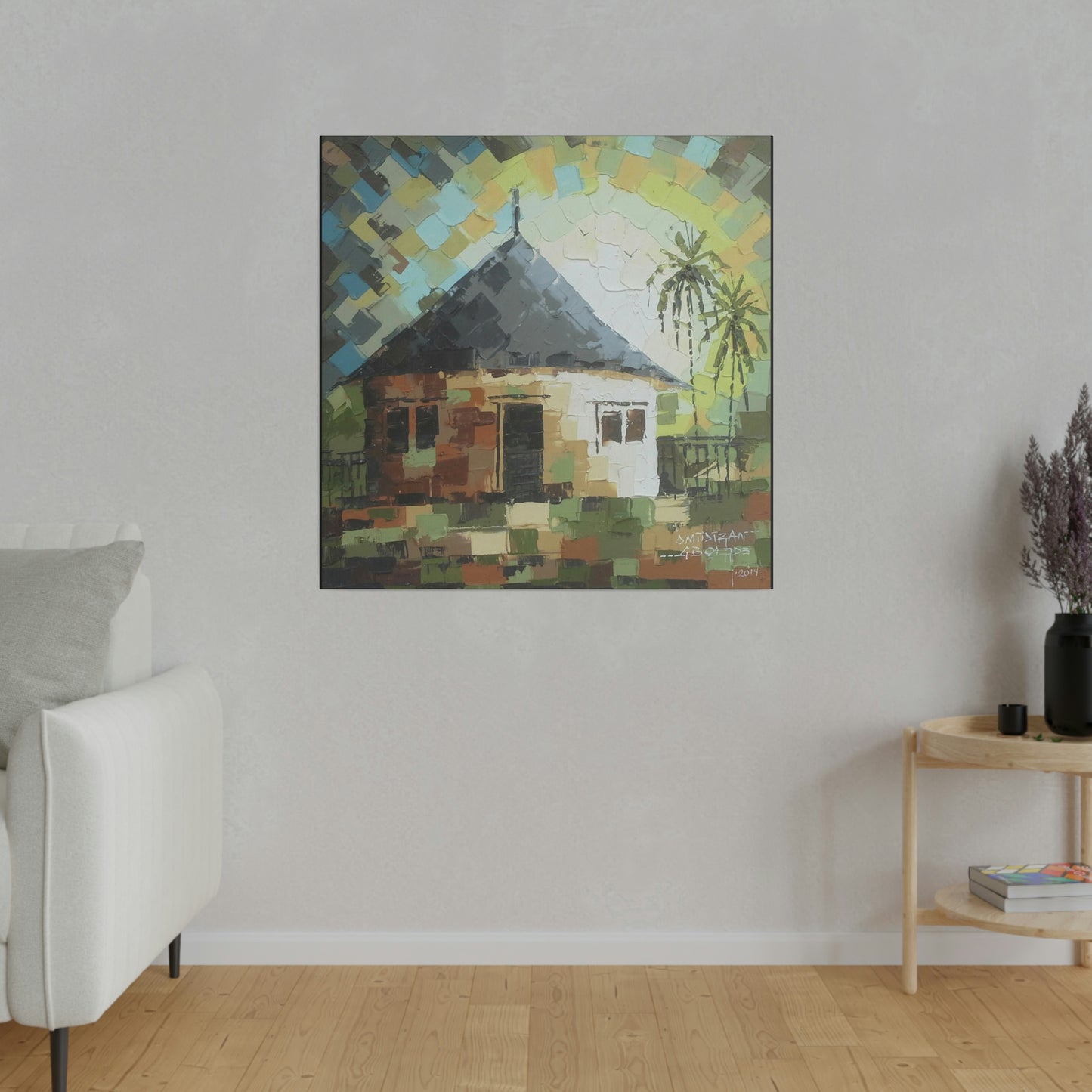 "Oil on velvet African mud house painting" Limited edition print