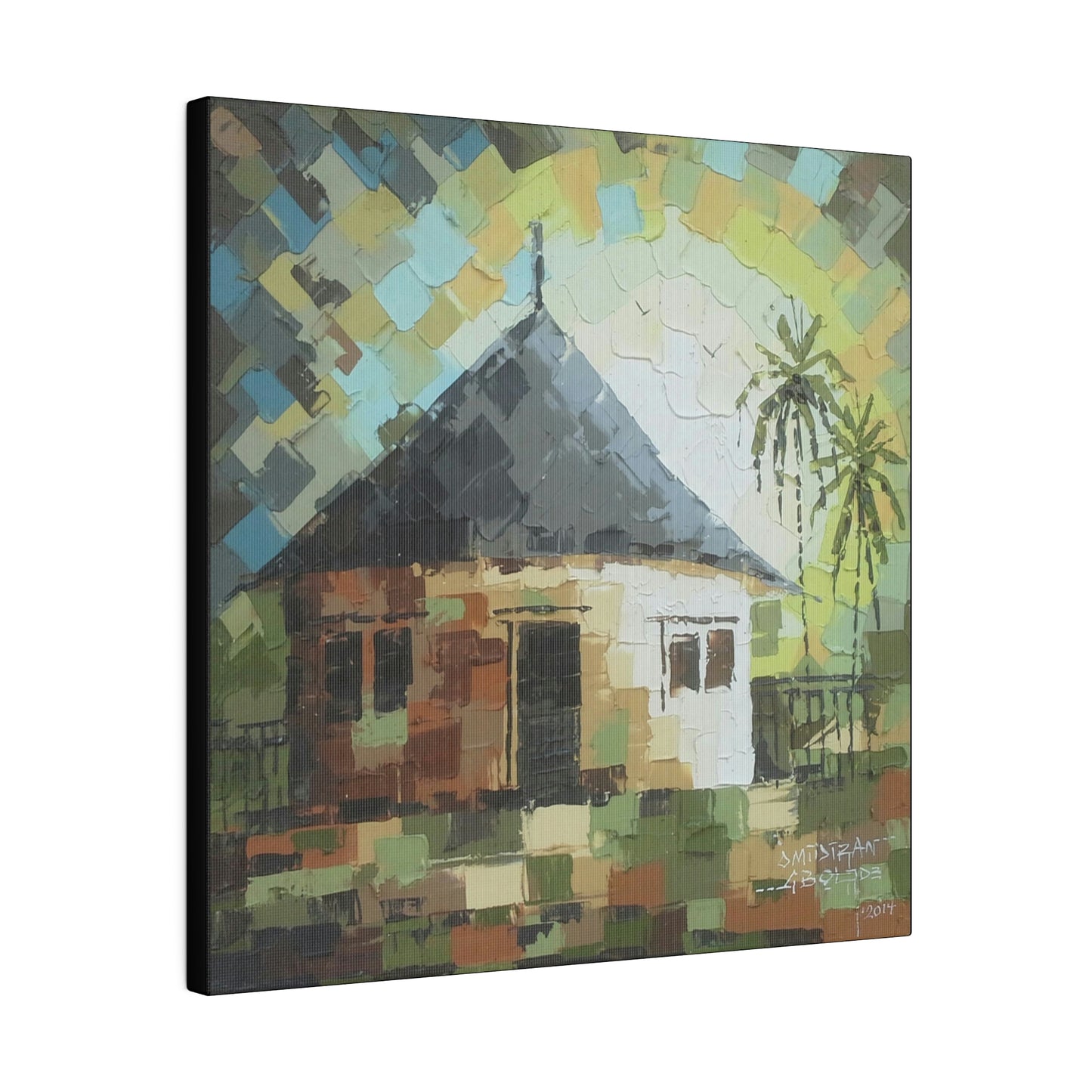 "Oil on velvet African mud house painting" Limited edition print