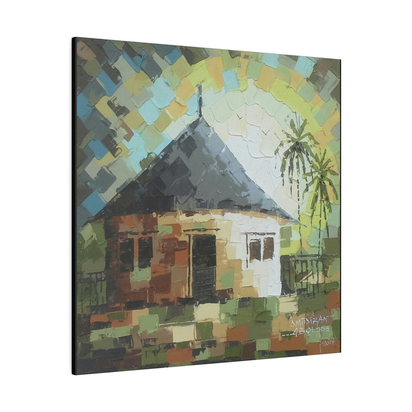 "Oil on velvet African mud house painting" Limited edition print