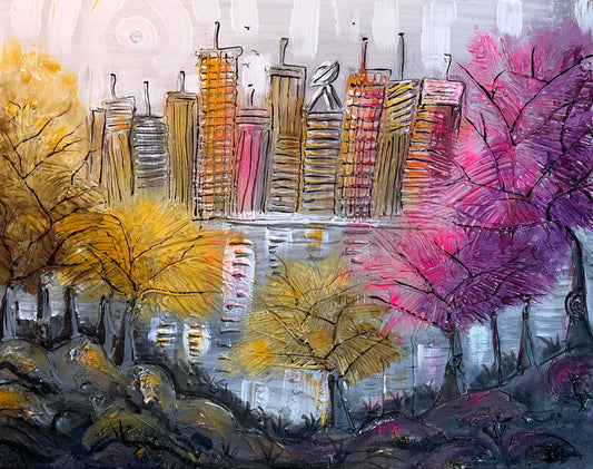 City sky line scene. Original painting